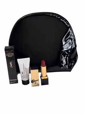 YSL Beauté 4-Piece Beauty Set Makeup Bag Lipstick Mascara Glow Balm